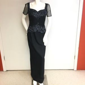 Black Beaded Bodice Short Sleeve Gown